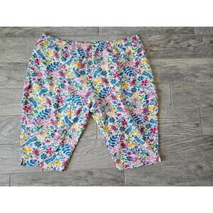 Woman Within Floral Shorts Long Tight Size 5X  38/40 Elastic Waistband Colorful